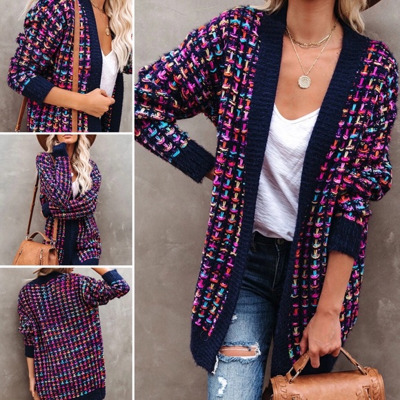 HP BEAUTY Colorblock LongSleeve Knit Cardigan - Picture 1 of 8